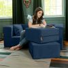 Jaxx Zipline Convertible Sleeper Loveseat & Ottomans, Textured Microvelvet - Indigo