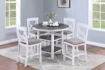 Counter Height Dining Table w Storage Shelve 4x Chairs Padded Seat Unique Design Back 5pc Dining Set White Color